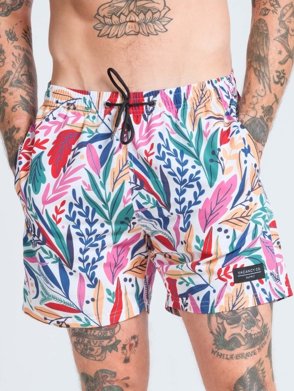 Men's Floral Drawstring Bermuda Shorts - White Multi